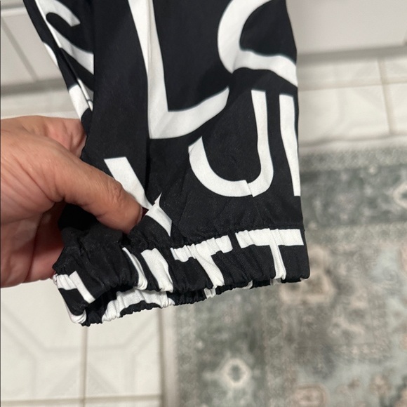 Woman Black and White Logo Print Pants - Picture 2 of 6